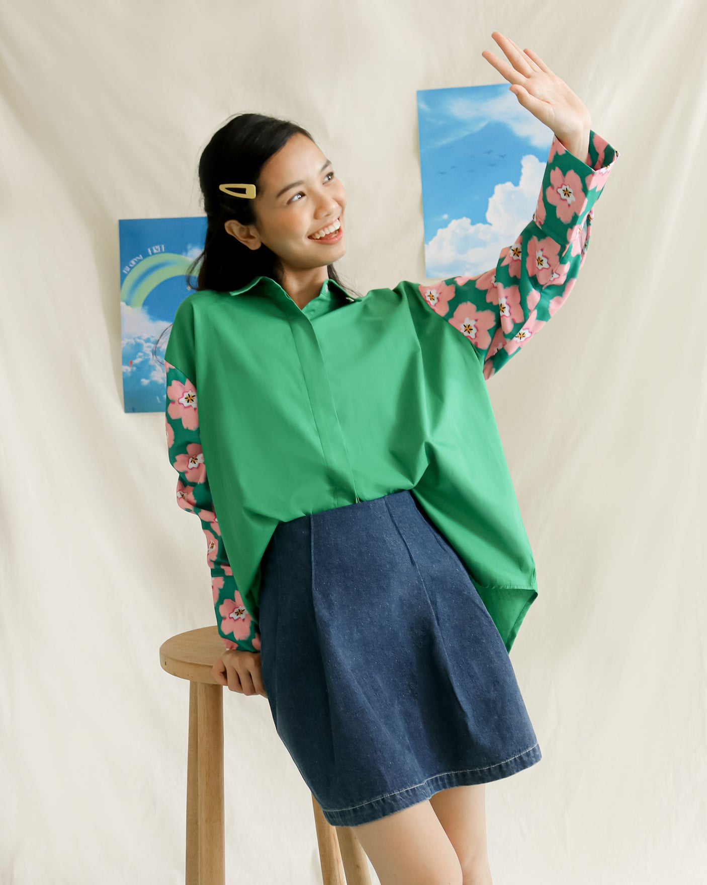 SOVLO Alice Oversized Shirt - Kemeja Fashion Wanita Lengan Panjang TN_Green