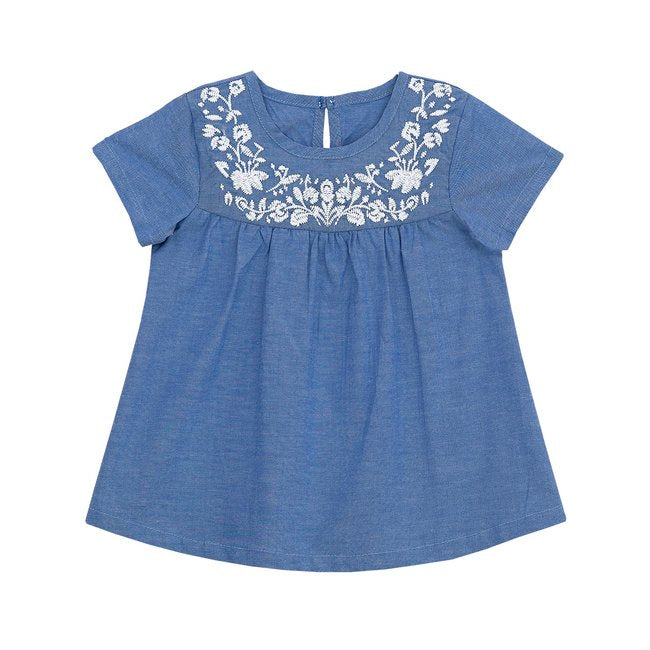 TORIO Flower Embroidery Denim Top - Atasan Anak Perempuan