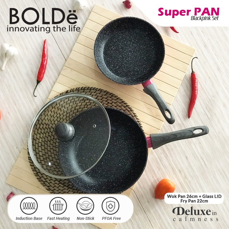Super Pan Set Black Pink Granite Series - 5pcs