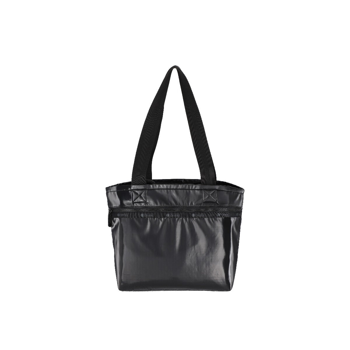 Two Handle Zip Tote In Black Shine