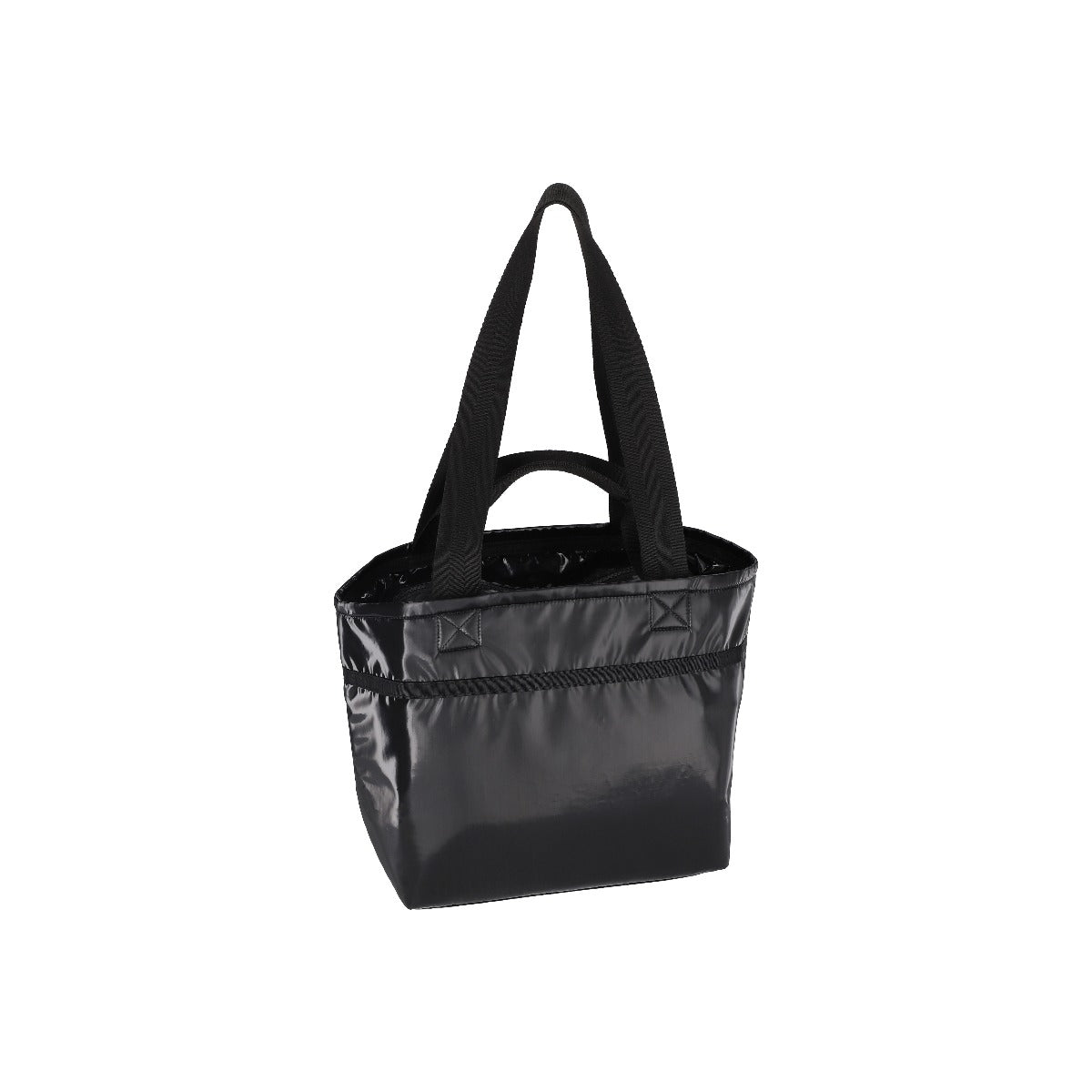 Two Handle Zip Tote In Black Shine