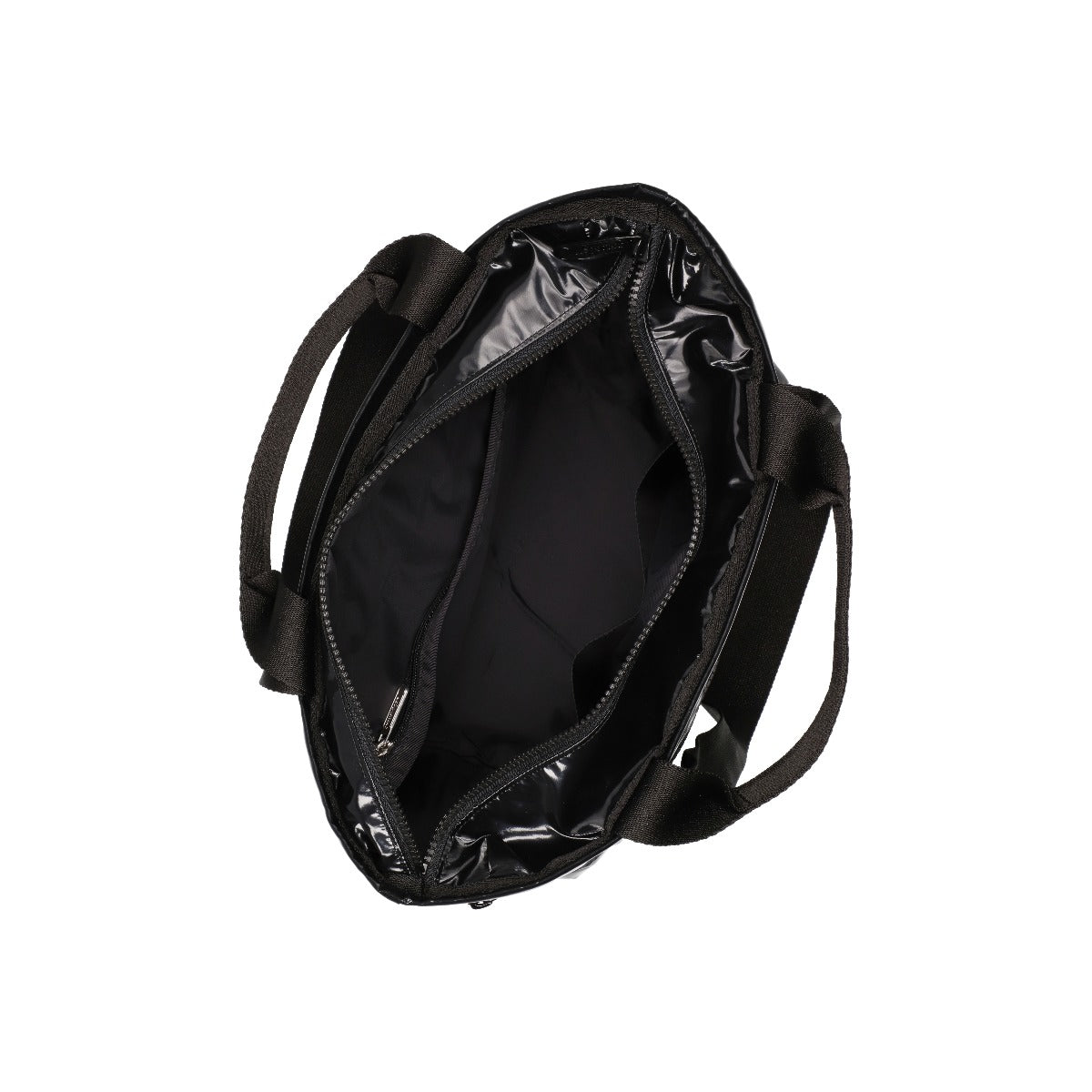 Two Handle Zip Tote In Black Shine
