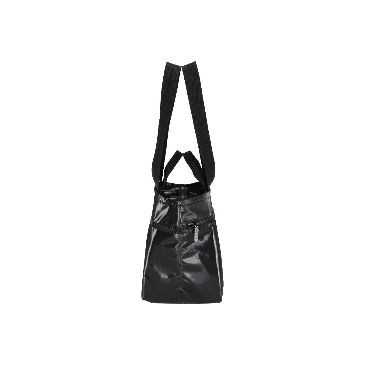 Two Handle Zip Tote In Black Shine