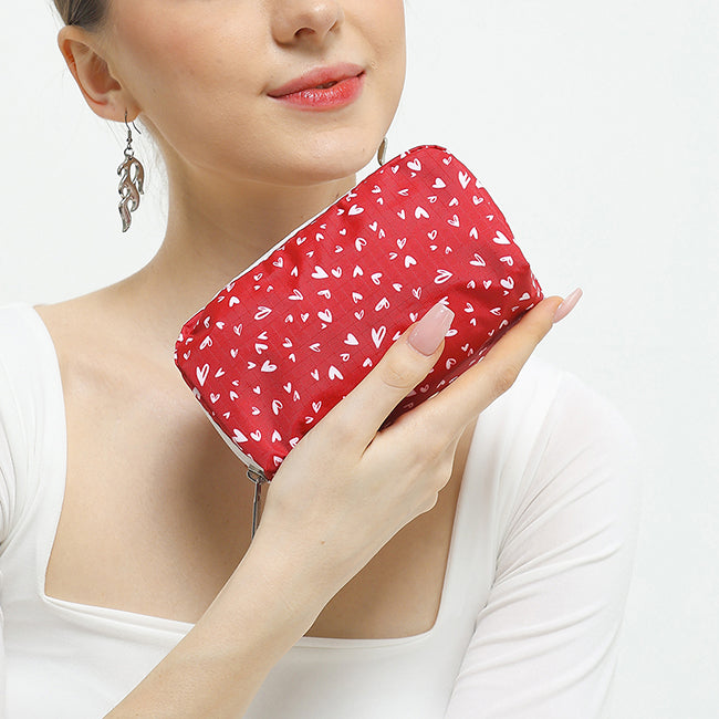 LeSportsac Unisex Pouch Rectangular Cosmetic In Red Mini Hearts Wh
