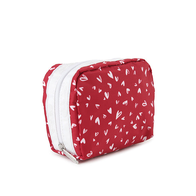LeSportsac Unisex Pouch Square Cosmetic In Red Mini Hearts Wh