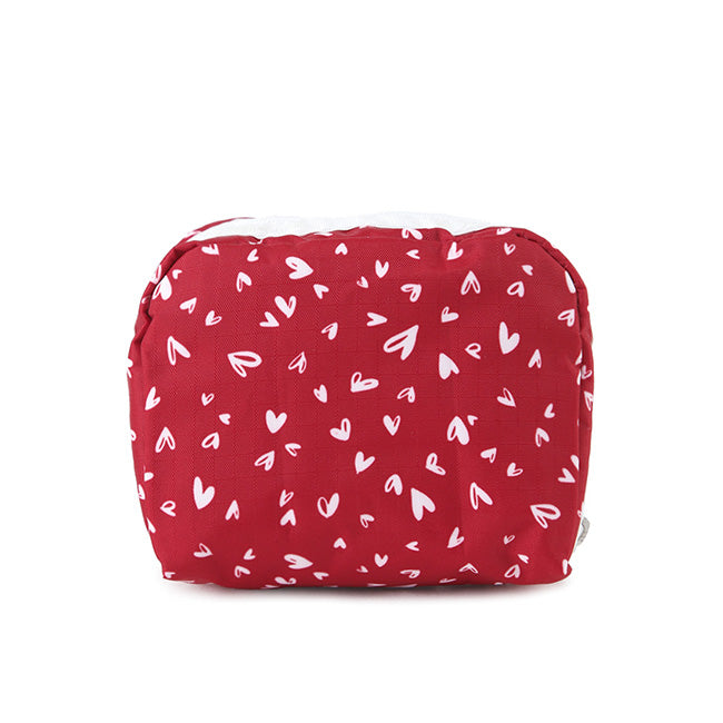 LeSportsac Unisex Pouch Square Cosmetic In Red Mini Hearts Wh