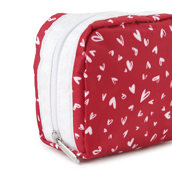 LeSportsac Unisex Pouch Square Cosmetic In Red Mini Hearts Wh