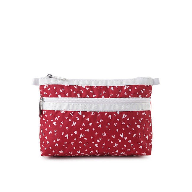 LeSportsac Unisex Pouch Cosmetic Clutch In Red Mini Hearts Wh