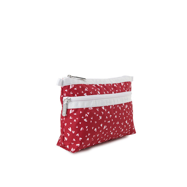 LeSportsac Unisex Pouch Cosmetic Clutch In Red Mini Hearts Wh