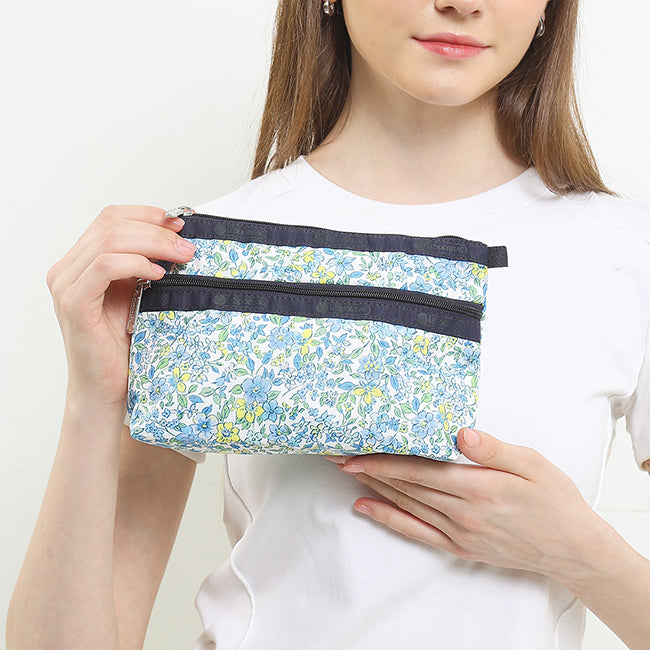 LeSportsac Unisex Pouch Cosmetic Clutch In Tapestry Flower Blue
