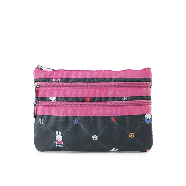 LeSportsac Unisex Pouch 3-Zip Cosmetic In Miffy Orchard Green/Pink