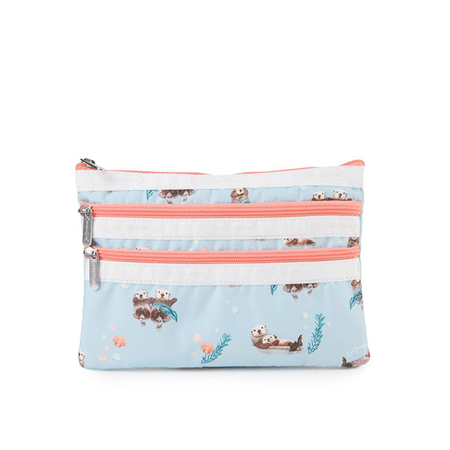 LeSportsac Unisex Pouch 3-Zip Cosmetic In Floating Sea Otters
