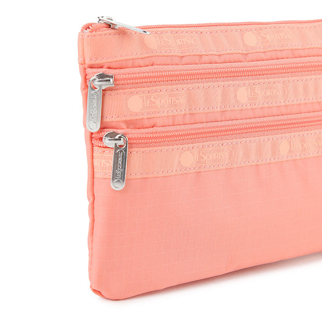 LeSportsac Unisex Pouch 3-Zip Cosmetic In Coral Punch