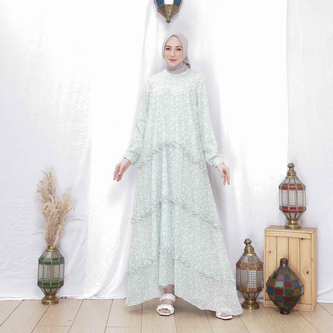 Naomi Ruffled 3-tier dress Light Green