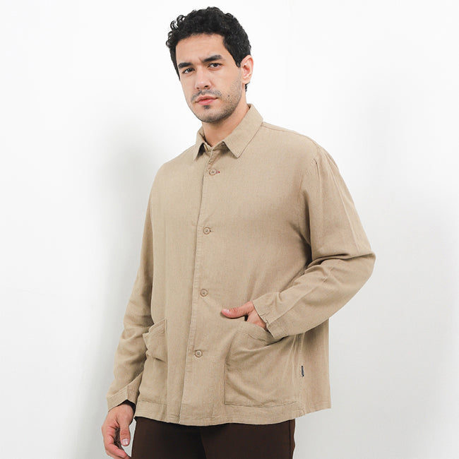 Hush Puppies Pakaian Pria Jackets Linen Kimoto In Khaki