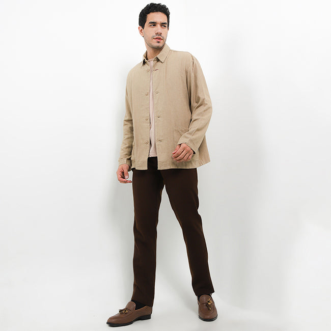 Hush Puppies Pakaian Pria Jackets Linen Kimoto In Khaki