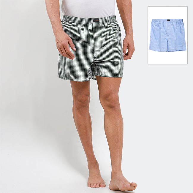Obermain Pakaian Boxer Pria Woven Boxer In Green/Blue