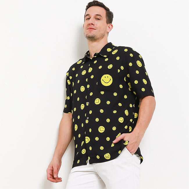 Obermain X Smiley Bubble Resort Shirt In Black