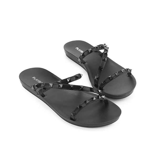 Playboy Sandal Wanita Flats Joanna In Black
