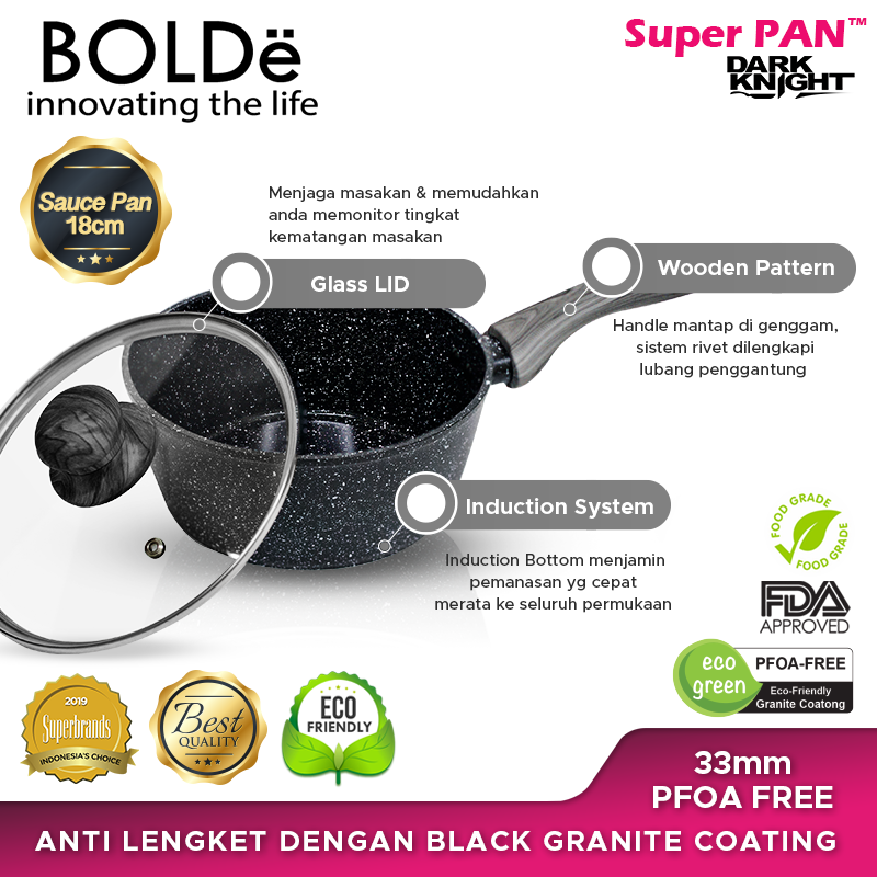 BOLDe Sauce Pan 18 cm Lid Glass Black