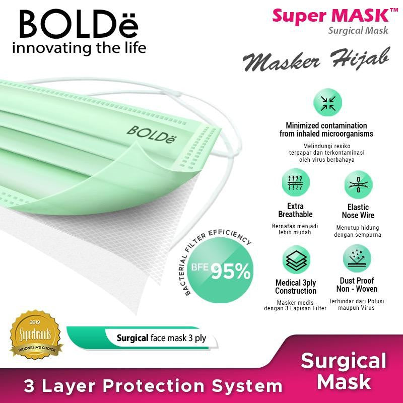 Bolde Surgical Face Mask Headloop Isi 50 - Hijau
