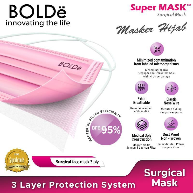 Bolde Surgical Face Mask Headloop Isi 50 - Pink