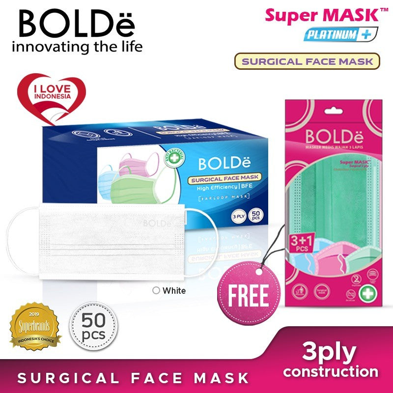 BOLDe Surgical Mask Platinum Plus (putih) 50 pcs
