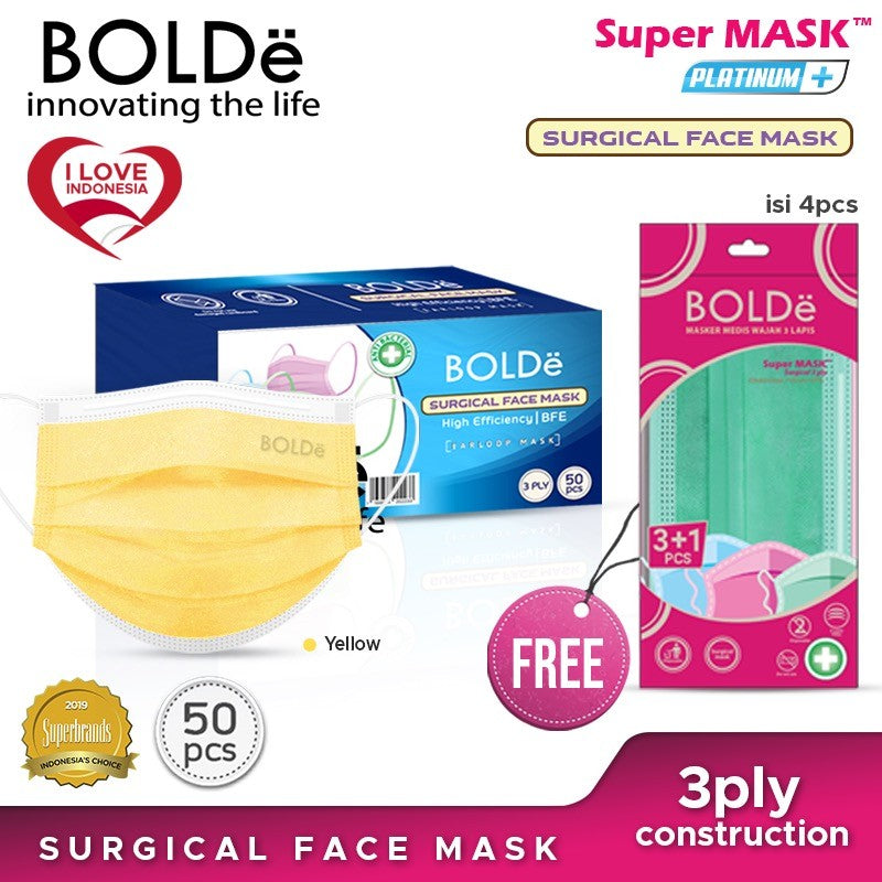 BOLDe Surgical Mask Platinum Plus (Kuning) 50 pcs
