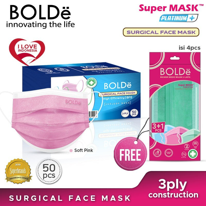 BOLDe Surgical Mask Platinum Plus (Pink Pastel) 50 pcs
