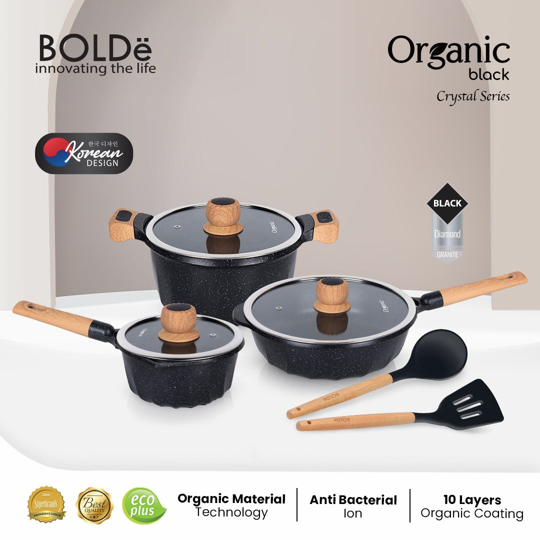 Organic Black Crystal Series Set 8 Pcs (Panci Set Anti Lengket)
