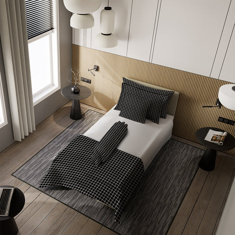 Nyenyak Bed Cover Aesthetic Motif Kotak Grey and White