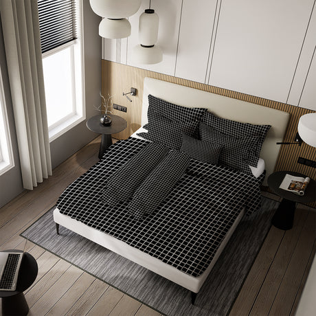 Nyenyak Bed Cover Aesthetic Motif Kotak Grey and White