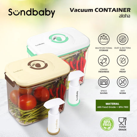 Sundbaby Smart Vacuum Container ???Aloha 4.6L (Penyimpanan Makanan) Cream Brown