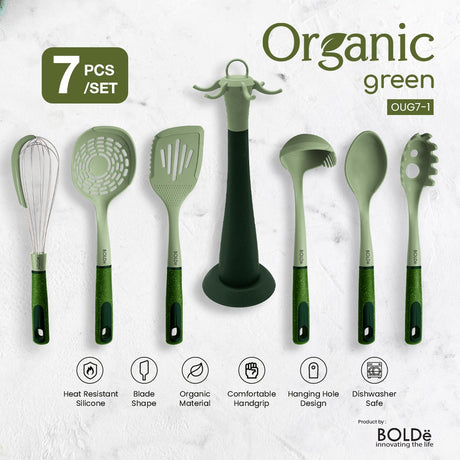 Organic Green Silicone Utensils 7pcs Set