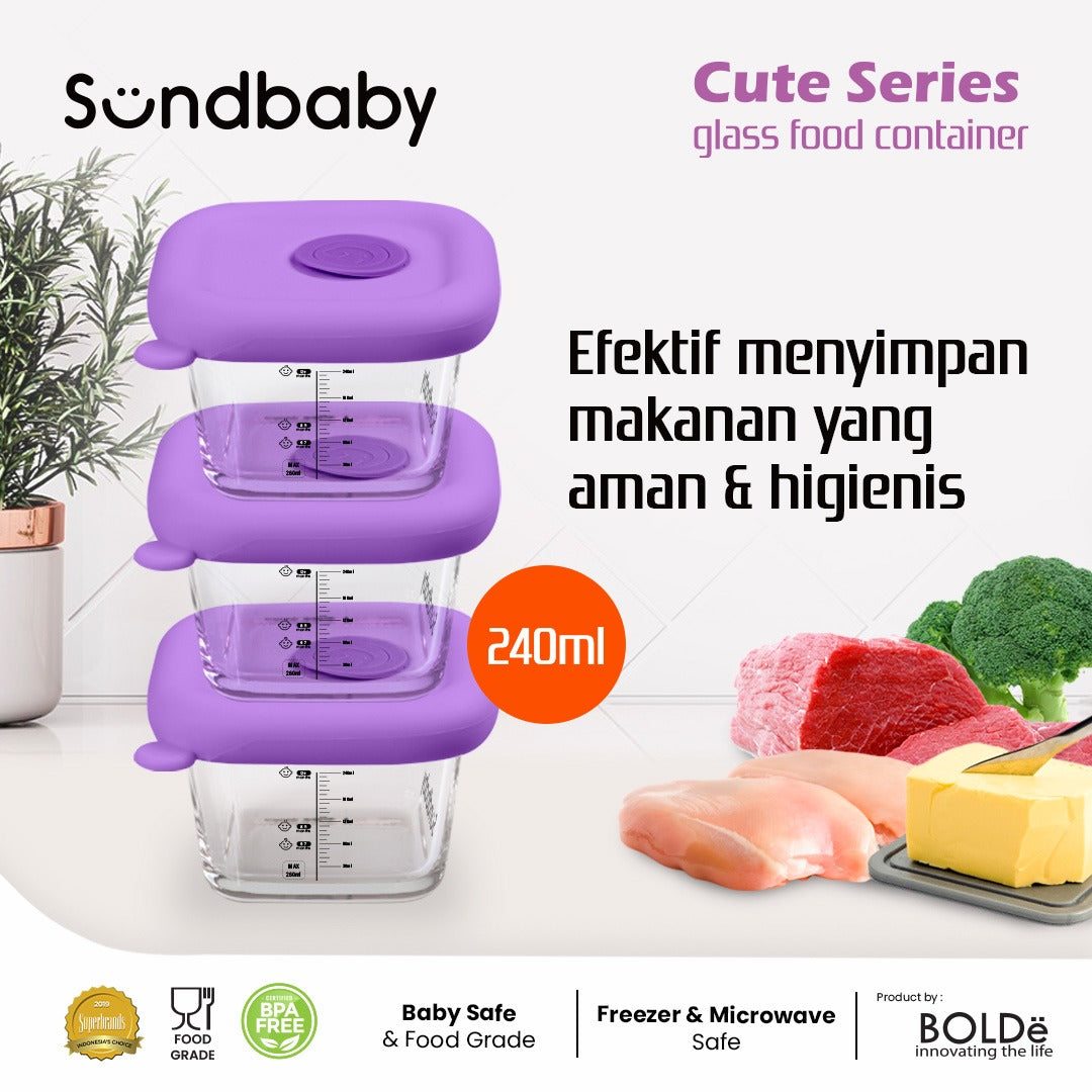 Sundbaby Cute Baby Glass Food Container (3 pcs set) Tosca/green