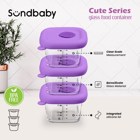Sundbaby Cute Baby Glass Food Container (3 pcs set) Tosca/green