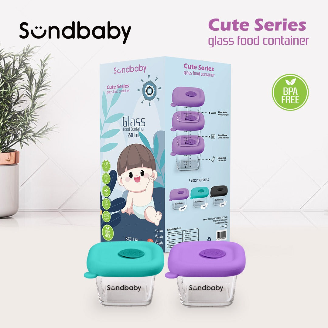 Sundbaby Cute Baby Glass Food Container (3 pcs set) Lavender