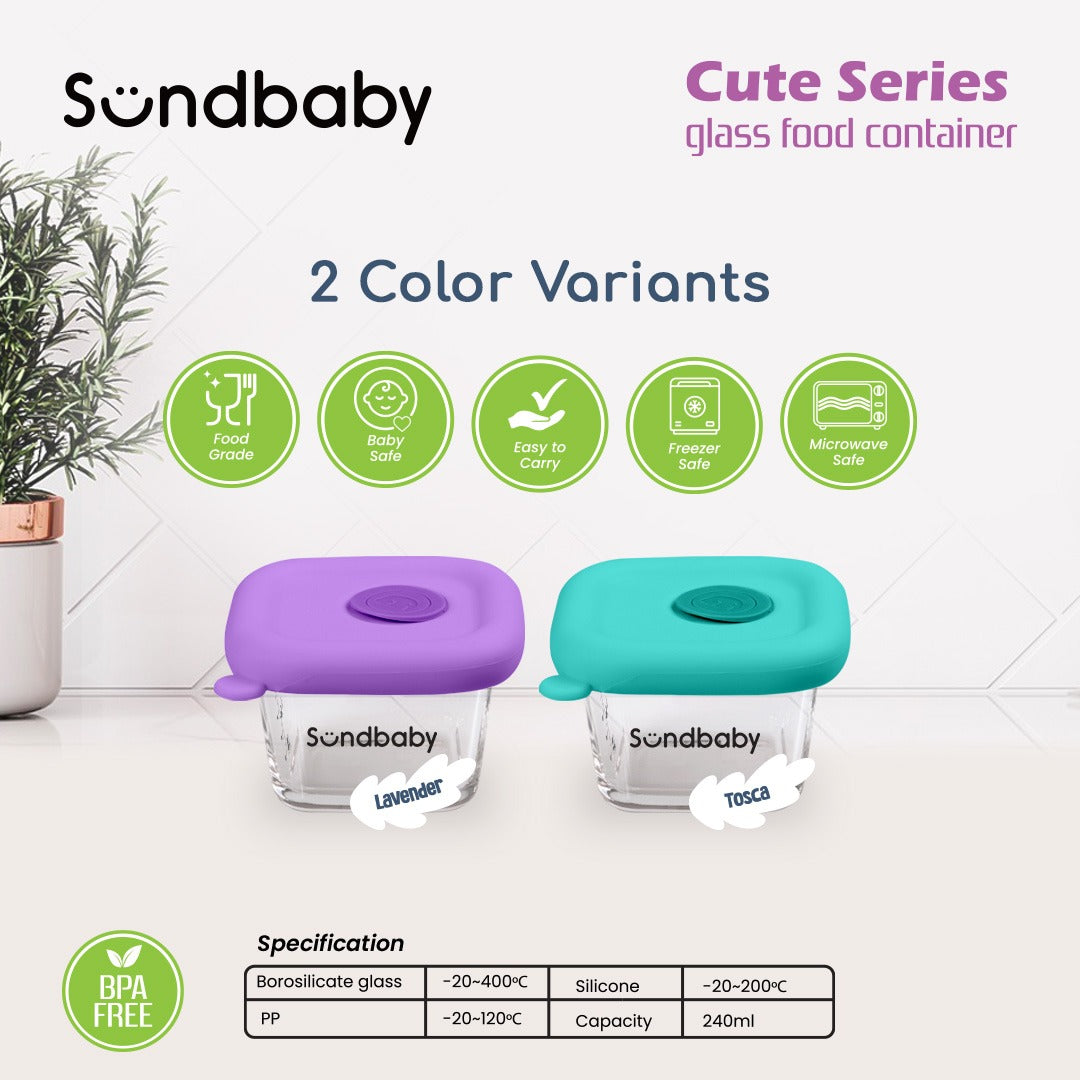 Sundbaby Cute Baby Glass Food Container (3 pcs set) Lavender