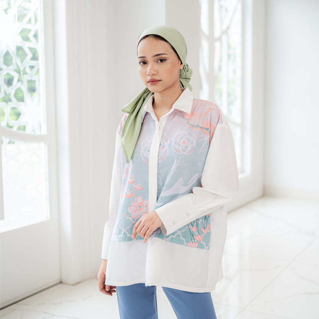 Sovlo - Amina Blouse - Atasan Fashion Wanita Lengan Panjang White_SM