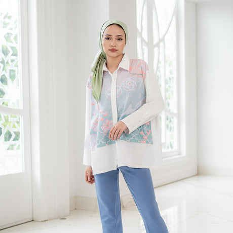 Sovlo - Amina Blouse - Atasan Fashion Wanita Lengan Panjang White_SM