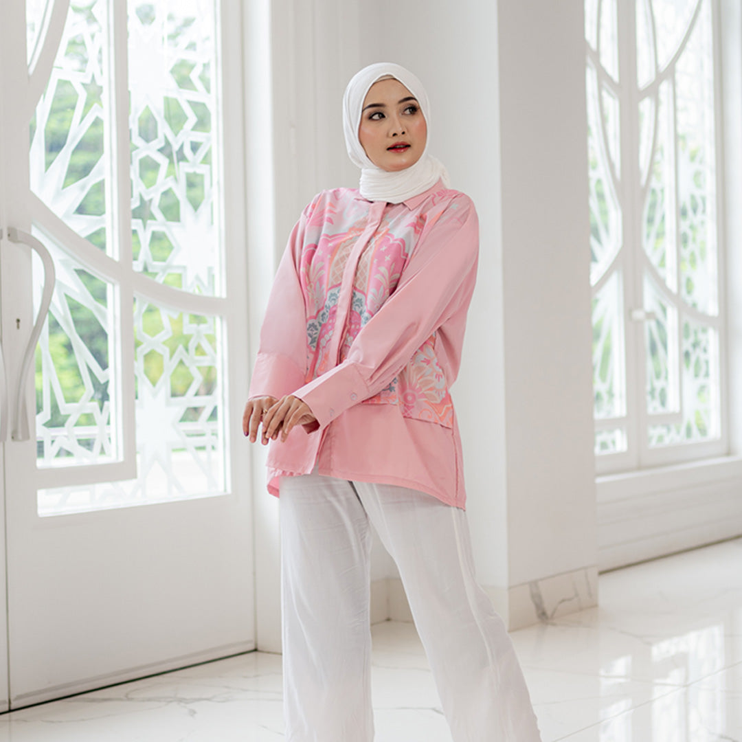 Sovlo - Amina Blouse - Atasan Fashion Wanita Lengan Panjang Pink_ZA