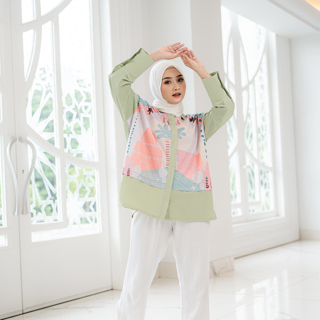Sovlo - Amina Blouse - Atasan Fashion Wanita Lengan Panjang Sage_RC