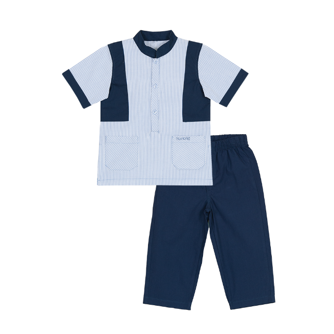TORIO Blue Stripe Koko Muslim Set - Setelan Baju Koko Anak Laki-laki