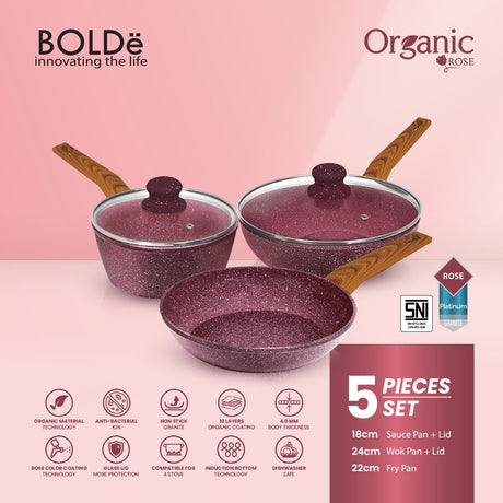 Organic Rose Pan Set 5pcs - Pan Anti Lengket Granite Coating