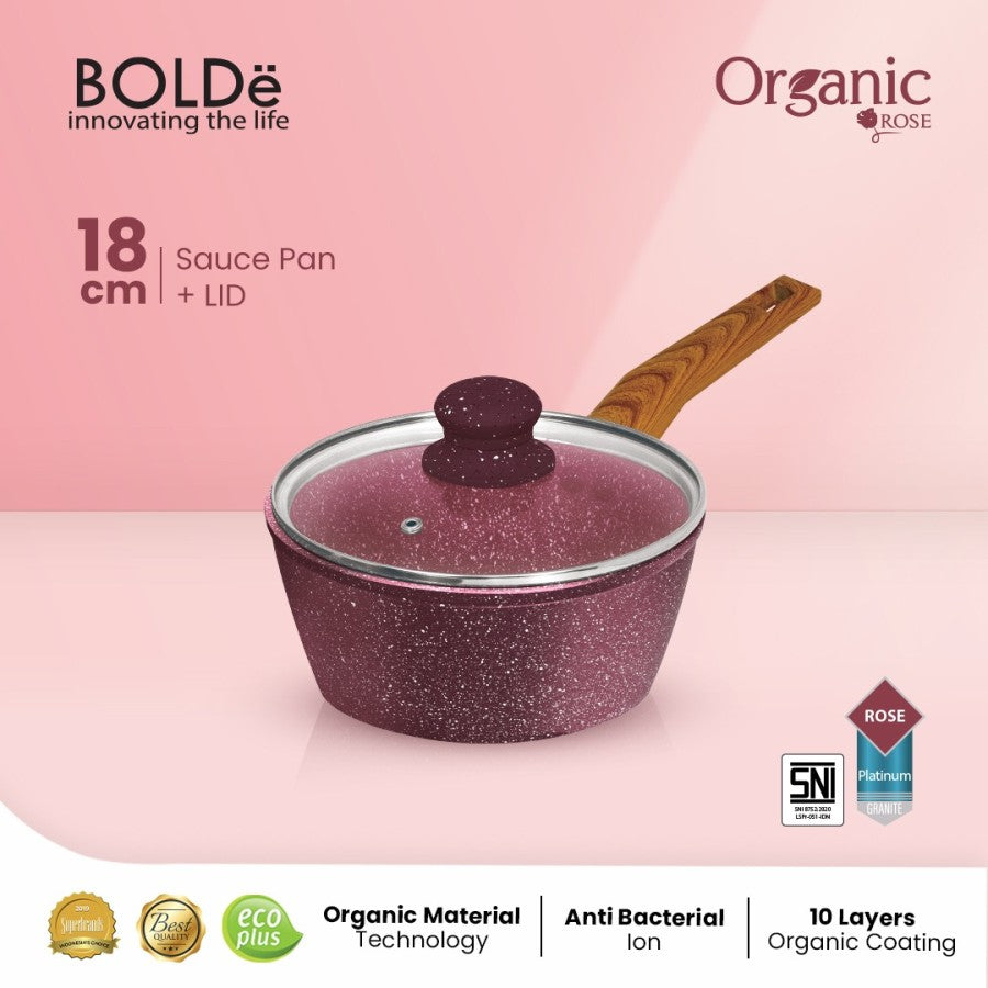 Organic Rose Sauce Pan 18cm Glass Lid