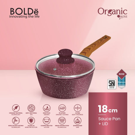 Organic Rose Sauce Pan 18cm Glass Lid