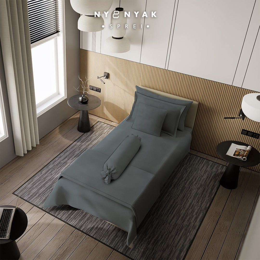 Nyenyak Bed Cover Solid Plain Steel Grey - Single 160x220