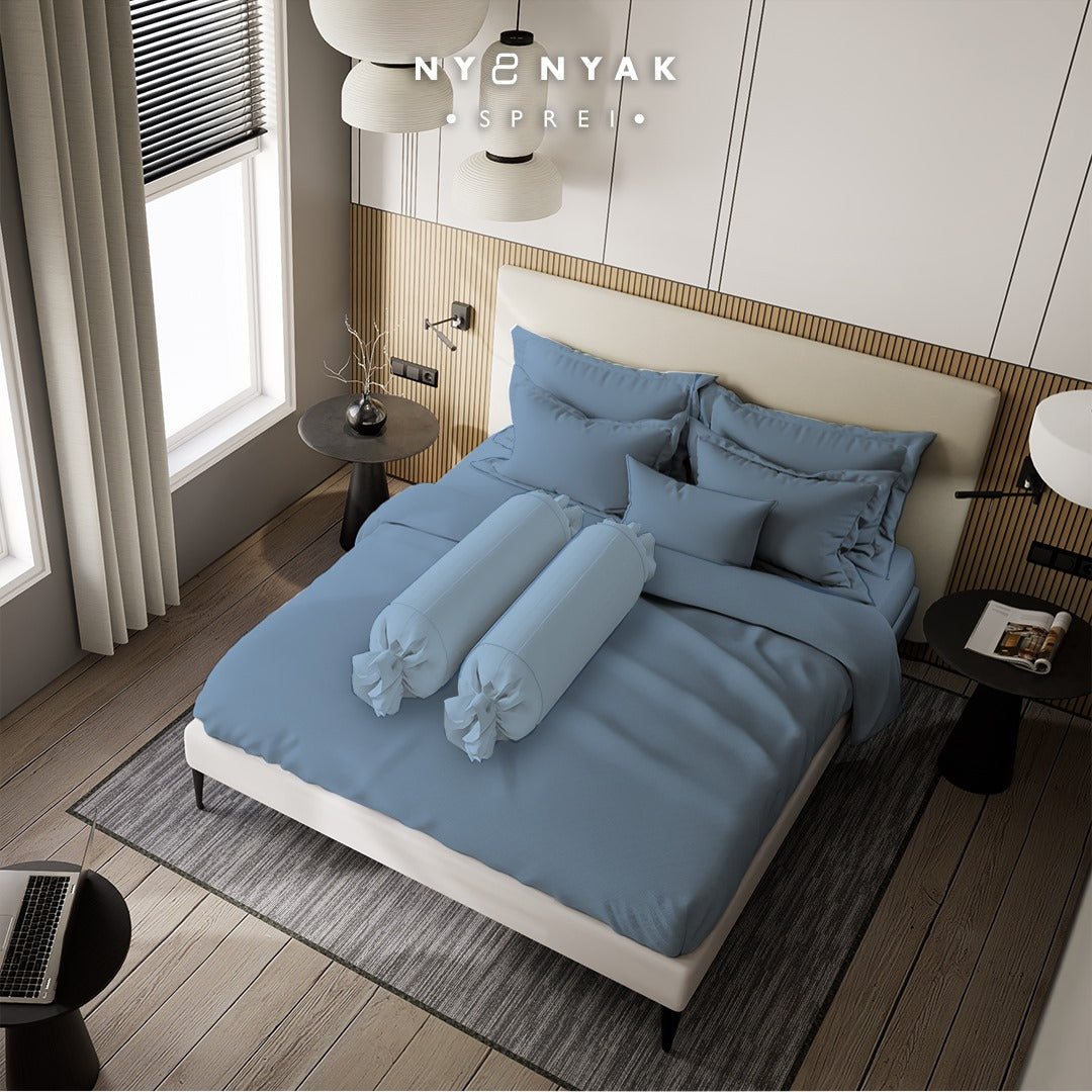 Nyenyak Bed Cover Solid Plain - Super King 240x240 - Stone Blue