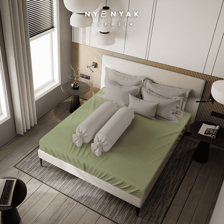 Sprei Nyenyak Solid Plain Lime & Sarung Bantal Guling Jade - Queen 160x200x20