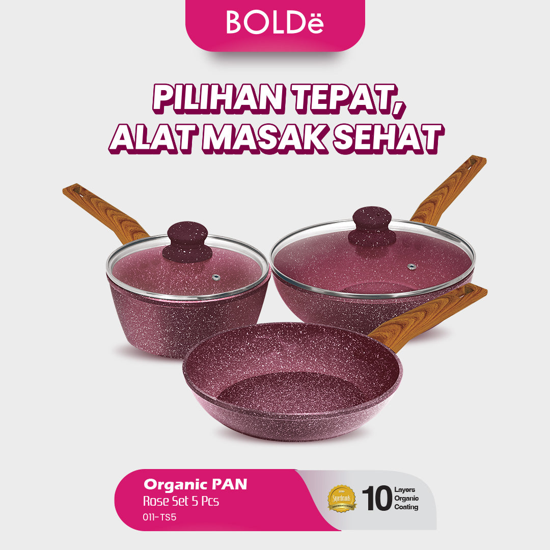 Organic Rose Pan Set 5pcs - Pan Anti Lengket Granite Coating